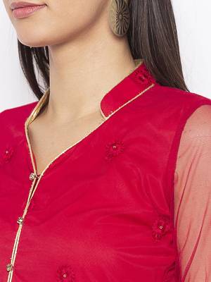Maroon embroidered net kurta &-sets 5