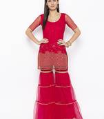 Maroon embroidered net kurta &-sets