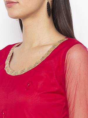 Maroon embroidered net kurta &-sets 5