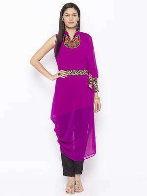 Magenta embroidered georgette kurta &-sets 1