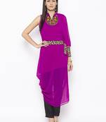 Magenta embroidered georgette kurta &-sets