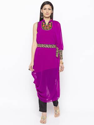 Magenta embroidered georgette kurta &-sets 2