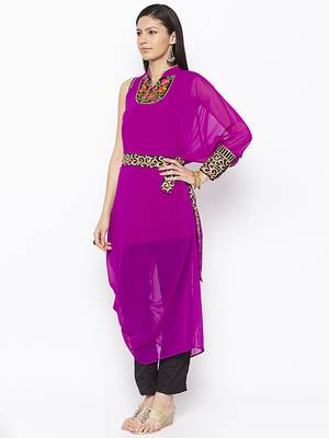 Magenta embroidered georgette kurta &-sets 3
