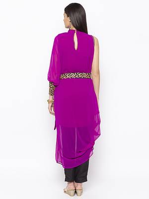 Magenta embroidered georgette kurta &-sets 4