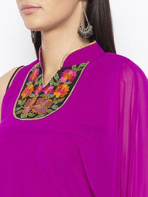 Magenta embroidered georgette kurta &-sets 5