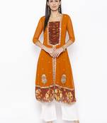 Mustard embroidered georgette kurta &-sets