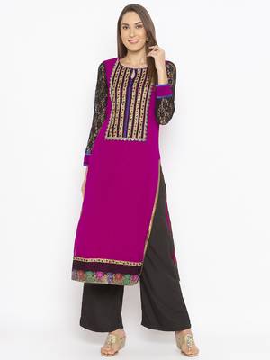 Purple embroidered georgette kurta &-sets 1