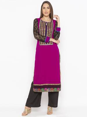 Purple embroidered georgette kurta &-sets 2
