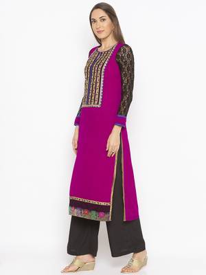 Purple embroidered georgette kurta &-sets 3