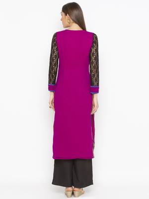 Purple embroidered georgette kurta &-sets 4