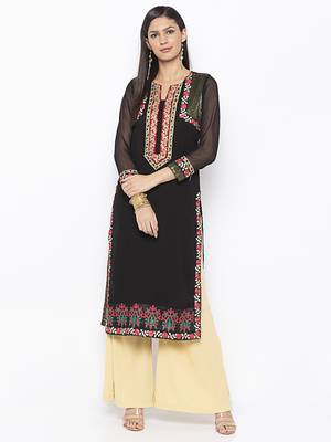 Black embroidered georgette kurta &-sets 1