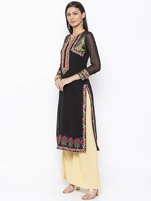 Black embroidered georgette kurta &-sets 3