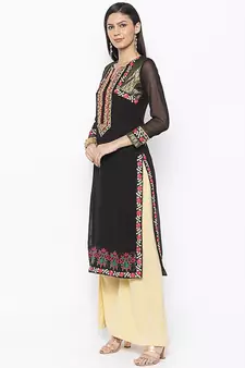Black embroidered georgette kurta &-sets