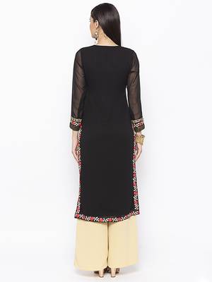 Black embroidered georgette kurta &-sets 4