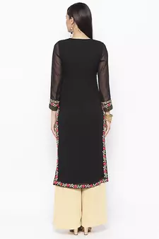 Black embroidered georgette kurta &-sets