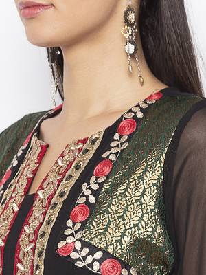 Black embroidered georgette kurta &-sets 5