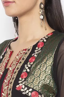 Black embroidered georgette kurta &-sets