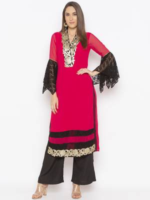 Pink embroidered georgette kurta &-sets 1