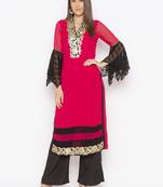 Pink embroidered georgette kurta &-sets