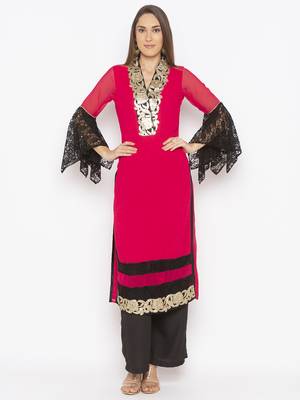 Pink embroidered georgette kurta &-sets 2