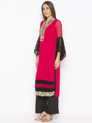 Pink embroidered georgette kurta &-sets 3