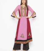 Light-pink embroidered georgette kurta &-sets