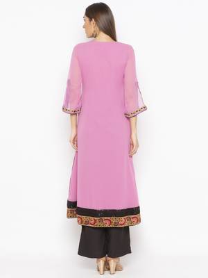 Light-pink embroidered georgette kurta &-sets 4