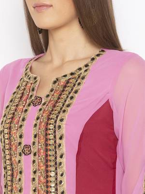 Light-pink embroidered georgette kurta &-sets 5