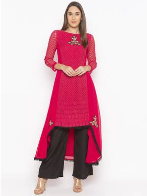 Pink embroidered georgette kurta &-sets 1