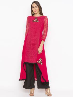 Pink embroidered georgette kurta &-sets 2