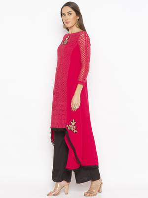 Pink embroidered georgette kurta &-sets 3