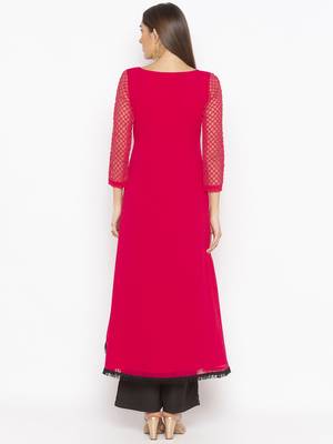 Pink embroidered georgette kurta &-sets 4