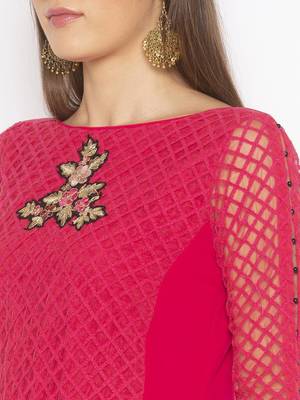 Pink embroidered georgette kurta &-sets 5
