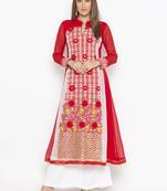Red embroidered georgette kurta &-sets
