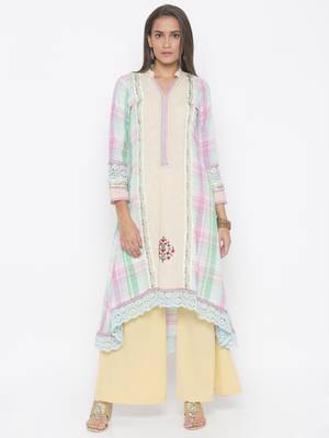 Cream embroidered cotton kurta-sets 1