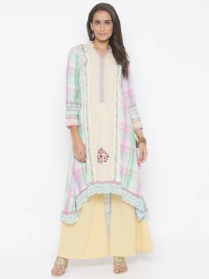 Cream embroidered cotton kurta-sets 2