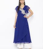 Blue embroidered georgette kurta &-sets