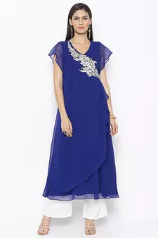 Blue embroidered georgette kurta &-sets
