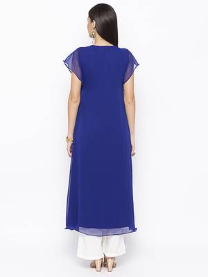 Blue embroidered georgette kurta &-sets 4