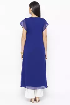 Blue embroidered georgette kurta &-sets