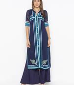 Blue embroidered georgette kurta &-sets