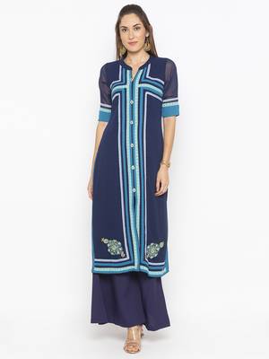 Blue embroidered georgette kurta &-sets 2