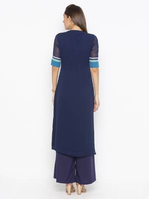 Blue embroidered georgette kurta &-sets 3