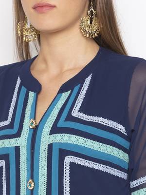 Blue embroidered georgette kurta &-sets 4