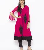 Magenta embroidered georgette kurta &-sets