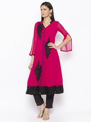 Magenta embroidered georgette kurta &-sets 3