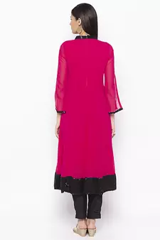 Magenta embroidered georgette kurta &-sets