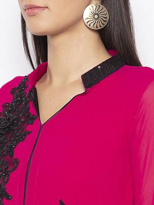 Magenta embroidered georgette kurta &-sets 5