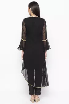 Black embroidered georgette kurta &-sets