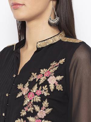 Black embroidered georgette kurta &-sets 5